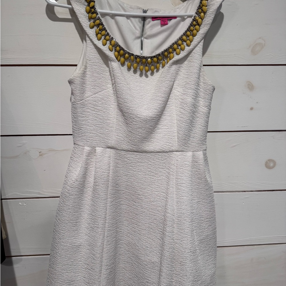 Betsey Johnson vintage eccentric White Dress with Yellow Accents size 8